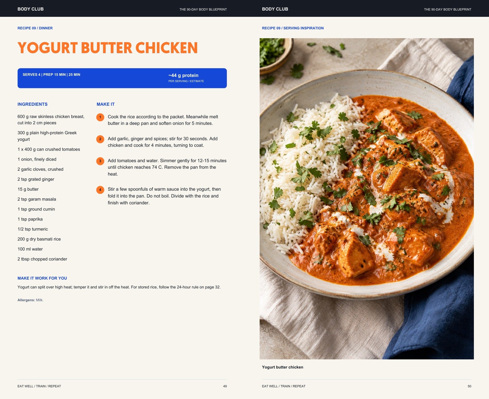 Enlarge the yogurt butter chicken recipe spread from the PDF
