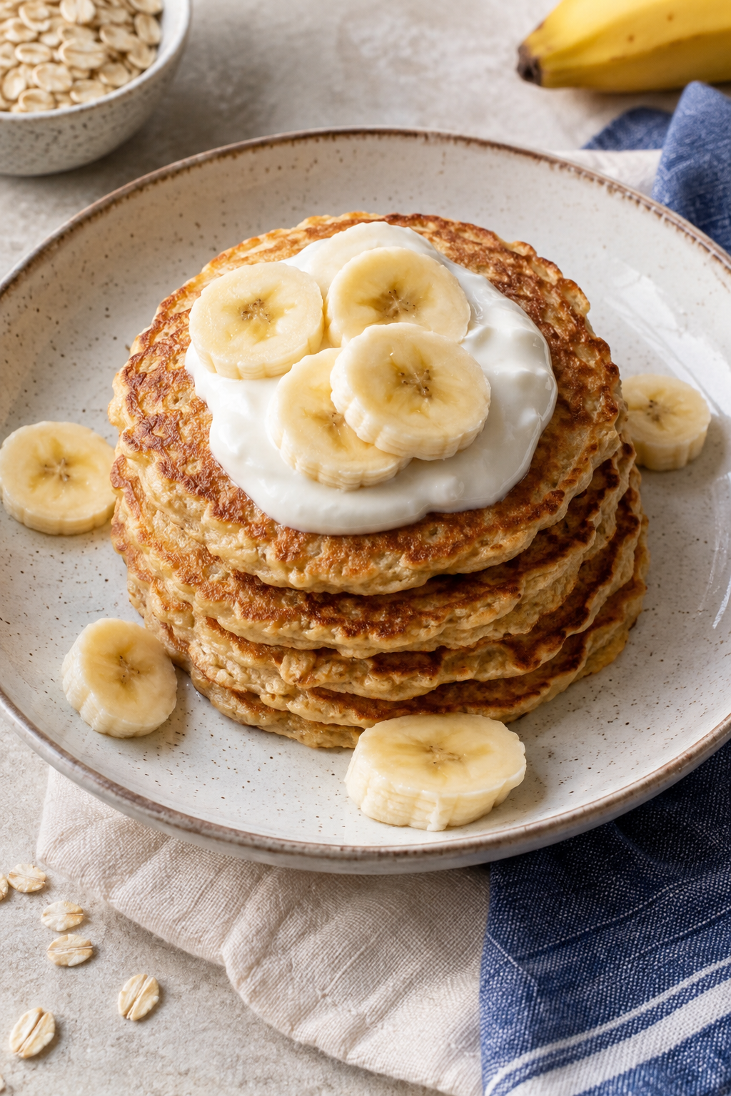 Serving illustration of banana oat pancakes